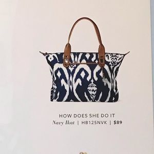 Stella & Dot “How Does She Do It” Navy Ikat Tote